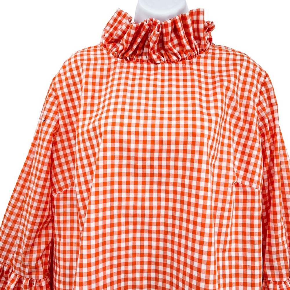 Elizabeth Wilson Katherine Top Gingham Plaid Check Ruffle Neck Orange White XL - Picture 4 of 9
